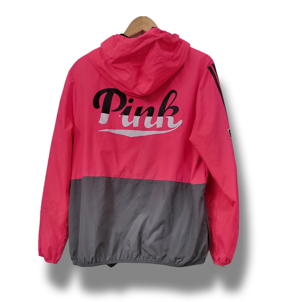 🌿Victoria's Secret Women's Med/Large Anorak Oversized Pink & Gray Wind Breaker - Picture 11 of 14